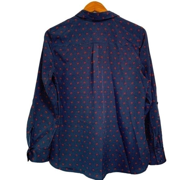 ANN Taylor navy polkadot horseshoe half-button blouse long sleeve top - Picture 2 of 6